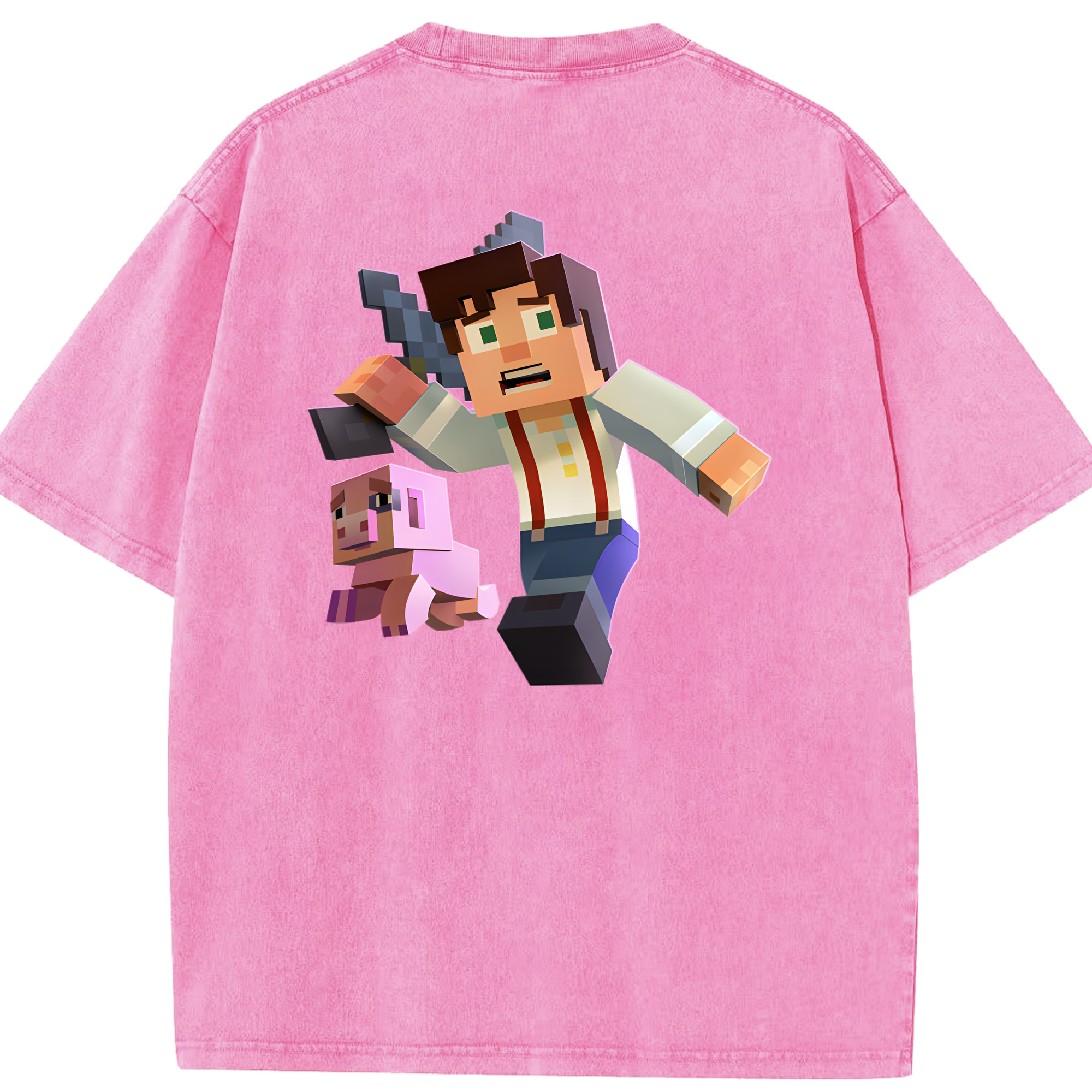（画像用） マインクラフト ブロックの世界 Minecraft MC Block world 綿100% ヴィンテージ風 半袖Tシャツ（背面プリント）